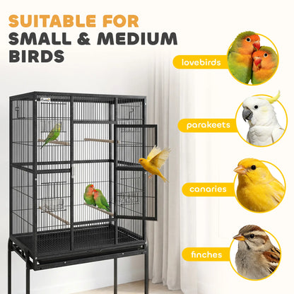 56"H Bird Cage, Parrot Cage w/ Detachable Rolling Stand, Removable Tray, Storage Shelf, Perches, Food Container Bird Cages at Gallery Canada