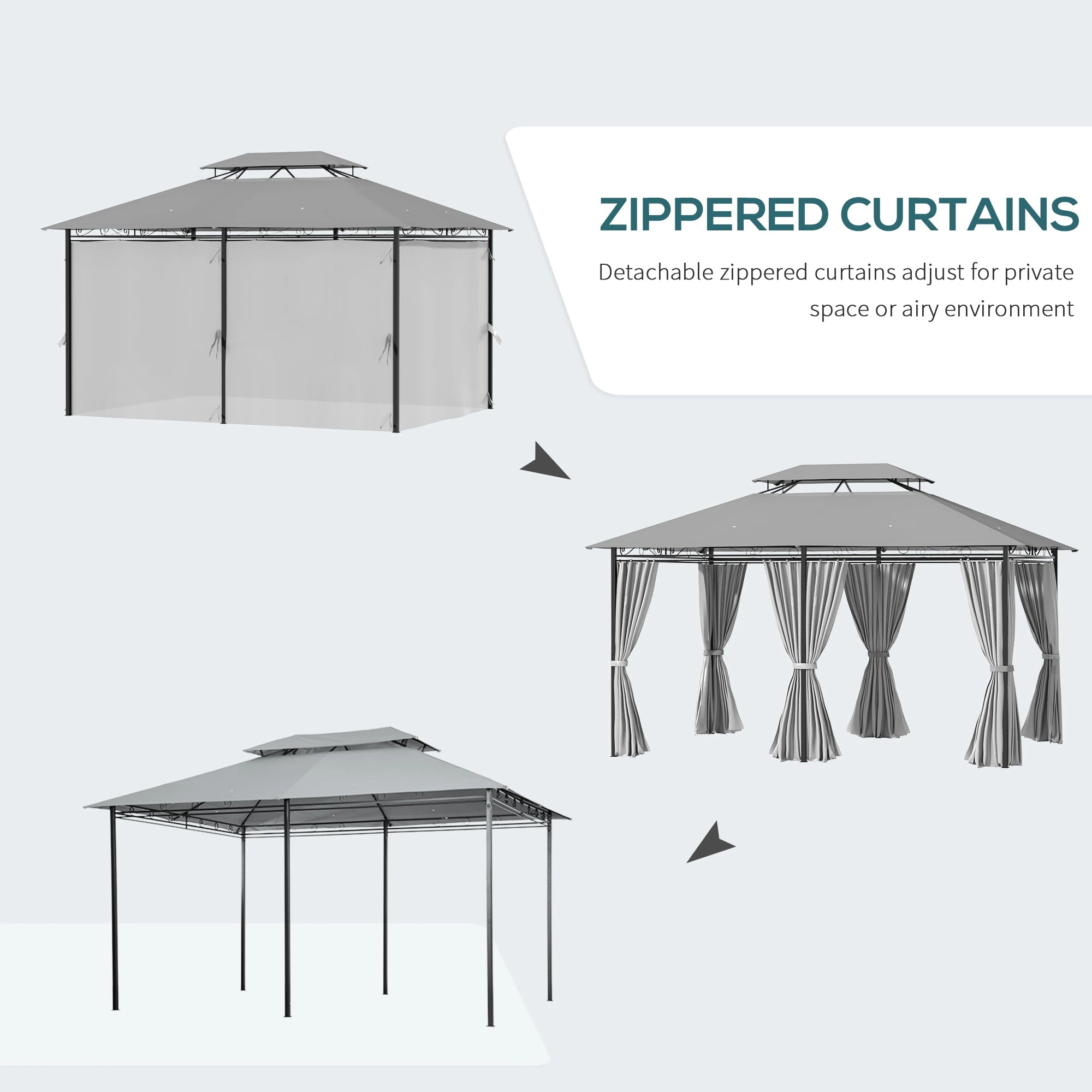 10' X 13' Patio Gazebo 2-Tiers Canopy With Curtains, Dark Grey Gazebos at Gallery Canada