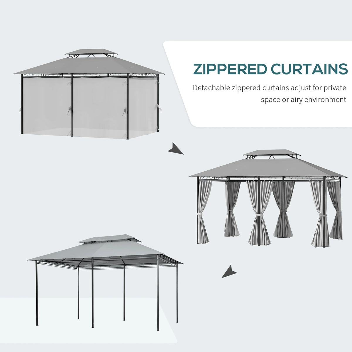 10' X 13' Patio Gazebo 2-Tiers Canopy With Curtains, Dark Grey Gazebos at Gallery Canada