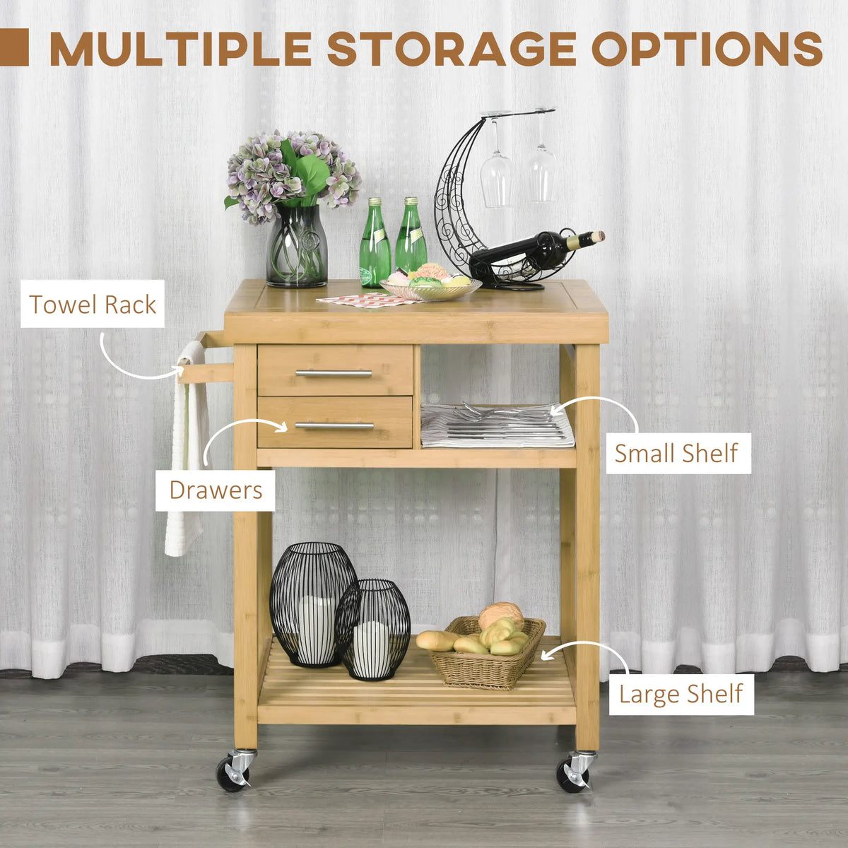Bamboo Rolling Kitchen Island, Drawers, Shelves Kitchen Islands & Kitchen Carts at Gallery Canada