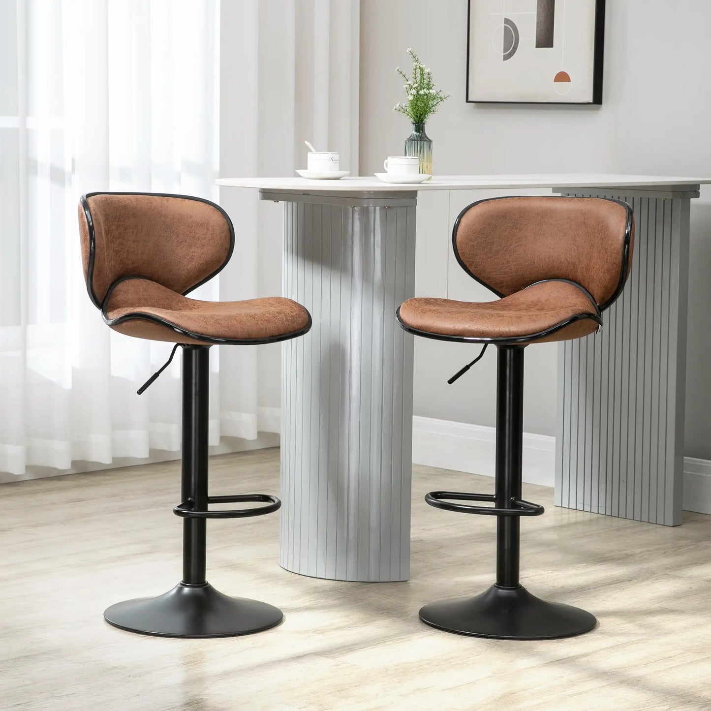 Vintage Set of 2 Adjustable Bar Stools, Swivel Seat, Brown Bar Stools at Gallery Canada