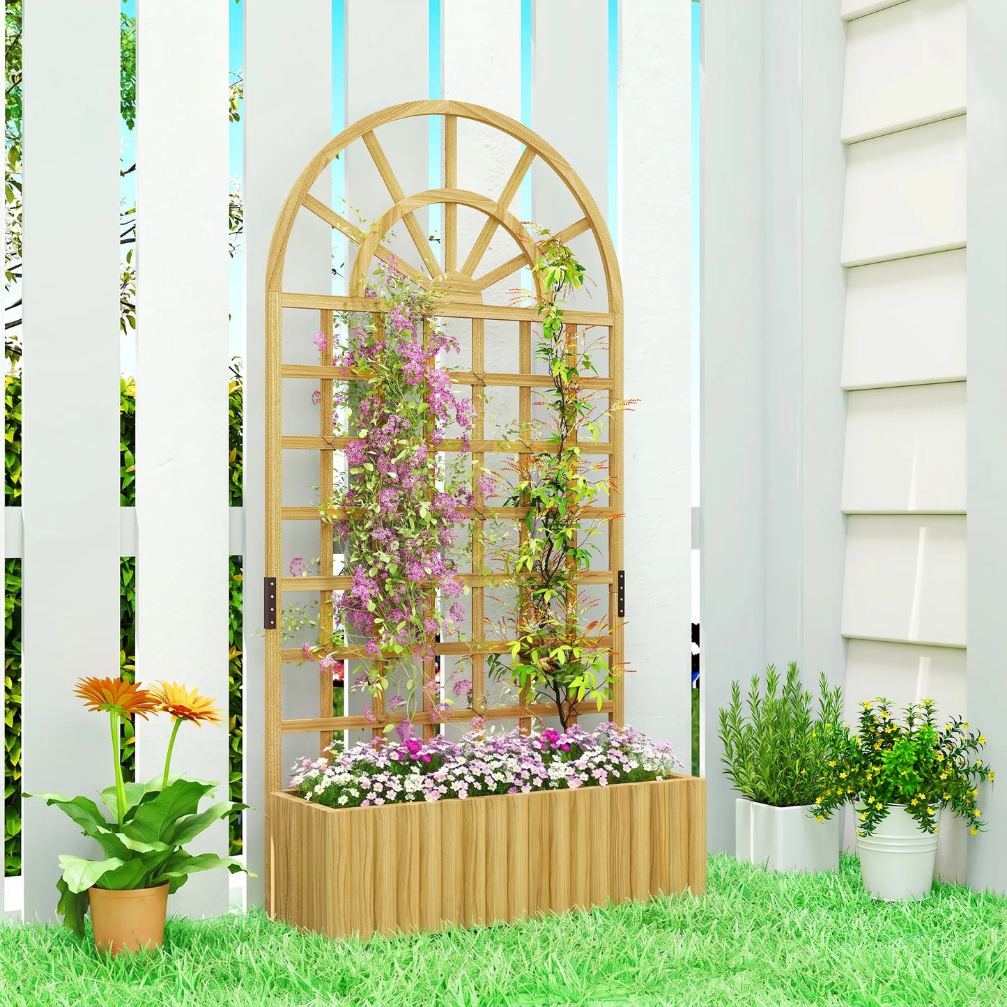 Wooden Raised Garden Bed with Trellis, Elevated Planter Box Wooden Planter Boxes at Gallery Canada