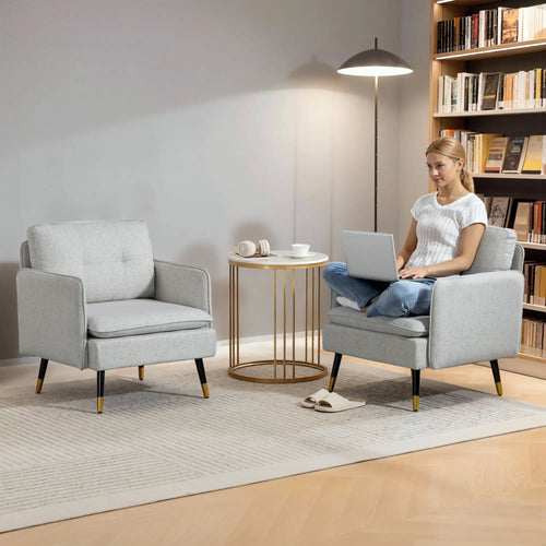 Accent Chairs Set of 2, Upholstered Armchairs, Tufted Back Cushion, Steel Legs