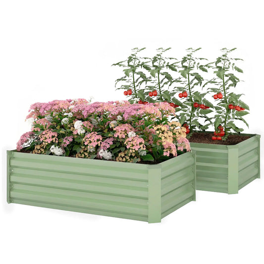 Galvanized Raised Garden Bed Set, 2 Light Green Planter Boxes, Light Green Galvanized Planter Boxes Light Green at Gallery Canada