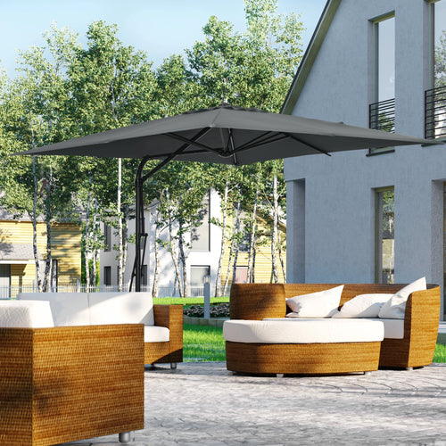 8FT Cantilever Patio Umbrella, Offset with Cross Base, Dark Gray