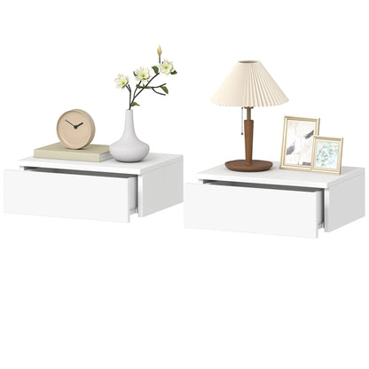 Set of 2 Wall Mounted Bedside Tables, High Gloss Floating Nightstands with Drawer, White Bedside Tables White at Gallery Canada