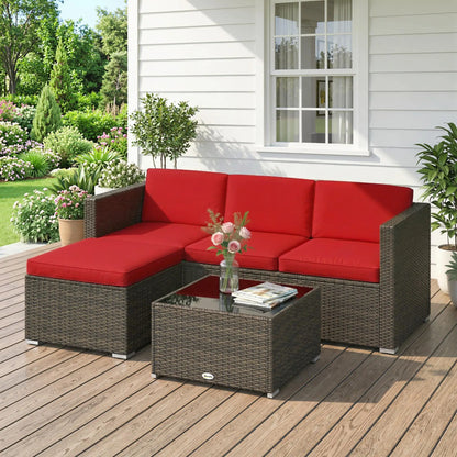 3-Piece Patio Furniture Set, Outdoor PE Rattan Wicker Sofa, Glass Top Table