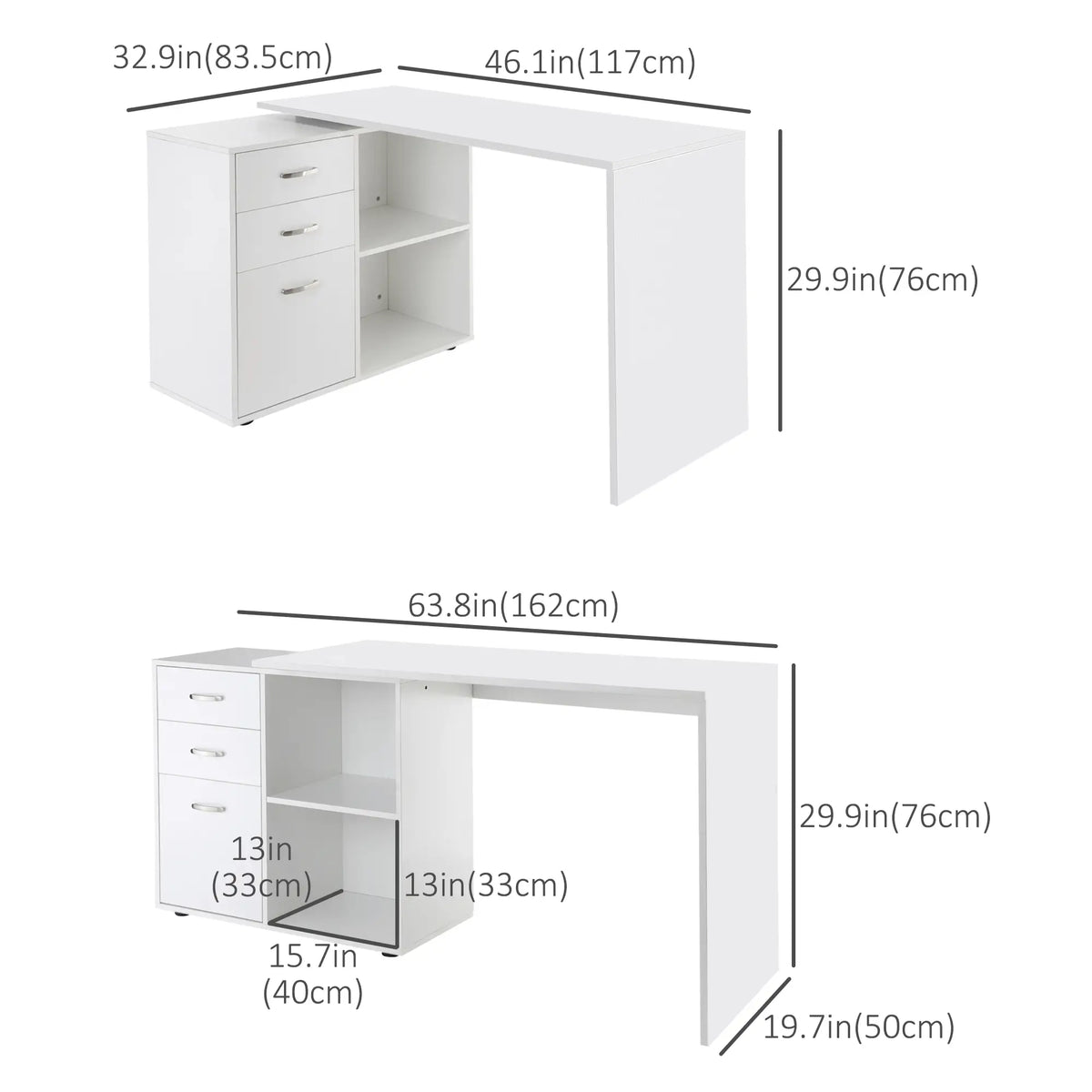 L-Shaped Corner Desk With Storage Shelf, Drawer, White Computer Desks at Gallery Canada