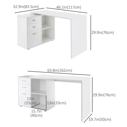 L-Shaped Corner Desk With Storage Shelf, Drawer, White Computer Desks at Gallery Canada
