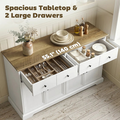 Sideboard Buffet Cabinet, 55" Farmhouse Kitchen Cabinet with Soft-Close Doors, 2 Drawers and 2 Adjustable Shelves Bar Cabinets at Gallery Canada