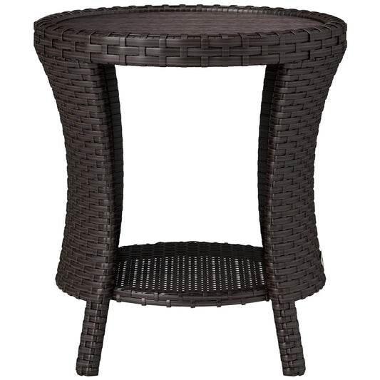 18" Wicker Outdoor Coffee Table, PE Rattan, 2-Tier Storage, Brown Coffee Tables Mixed Brown, Brown at Gallery Canada