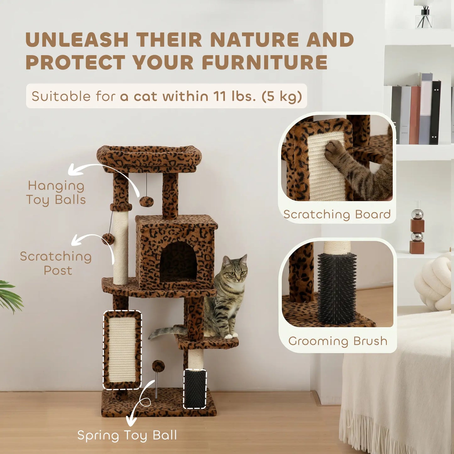 41 Inch Cat Tree With Scratching Posts, Bed, Condo, Platforms Cat Trees at Gallery Canada
