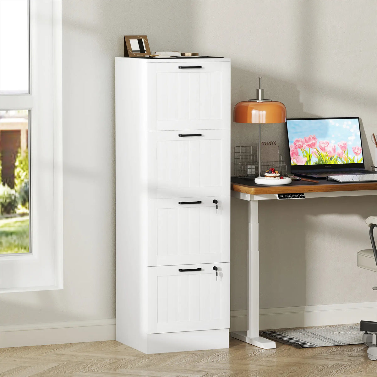 4 Drawer Filing Cabinet with Lock, Office Storage, A4 Letter Size, White Office Cabinets & Cupboards at Gallery Canada
