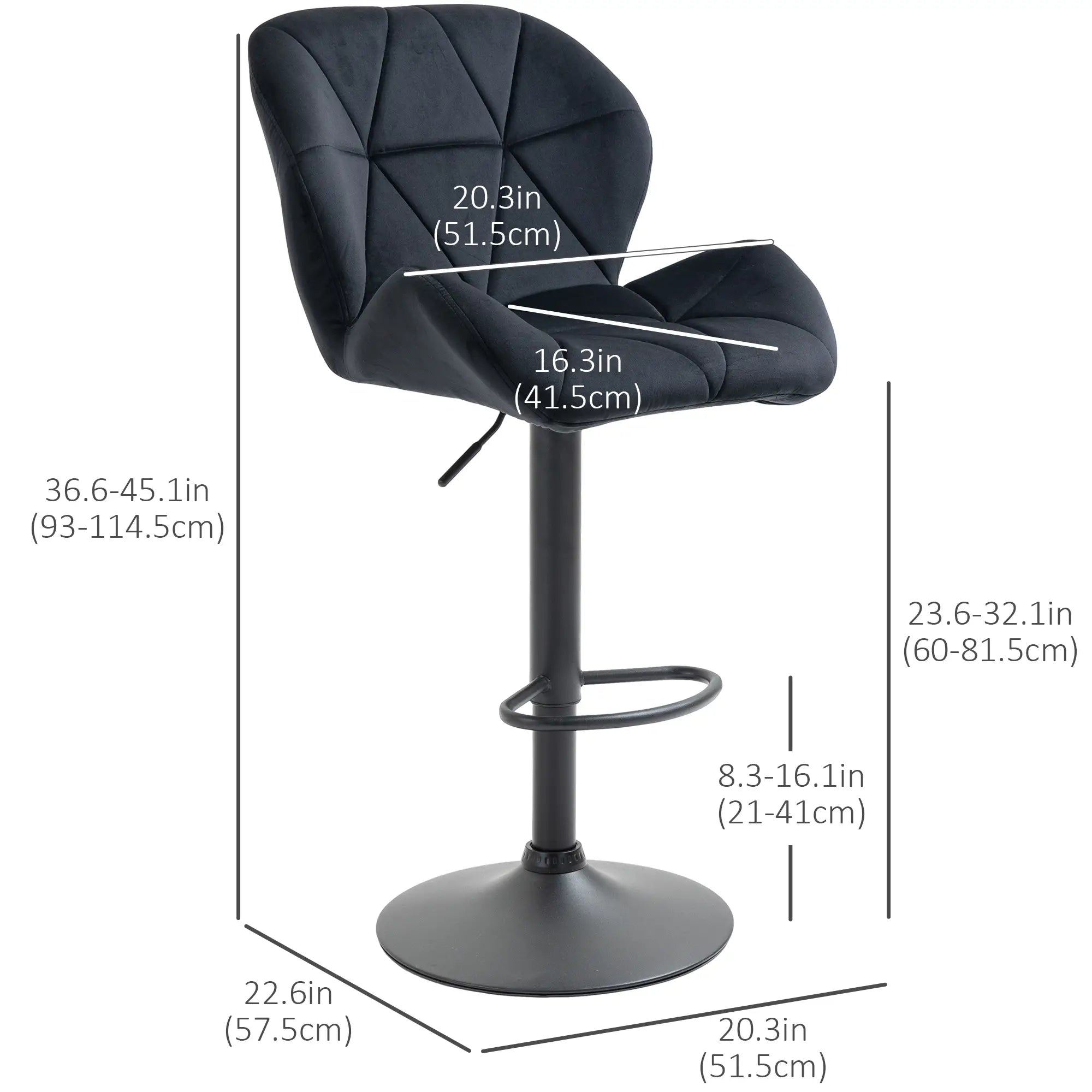 Adjustable Height Fabric Bar Stool Set of 2, Swivel Seat, Black Bar Stools at Gallery Canada