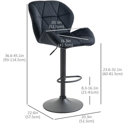 Adjustable Height Fabric Bar Stool Set of 2, Swivel Seat, Black Bar Stools at Gallery Canada