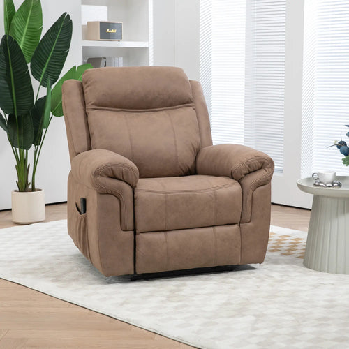 Manual Recliner Chair, Vibration Massage, Side Pockets, Microfibre, Brown