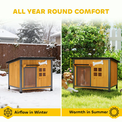 Outdoor Dog House, Anti-Chewing Steel Frame, Openable Roof, Removable Floor, Door Curtain, Yellow Dog Cages & Crates at Gallery Canada