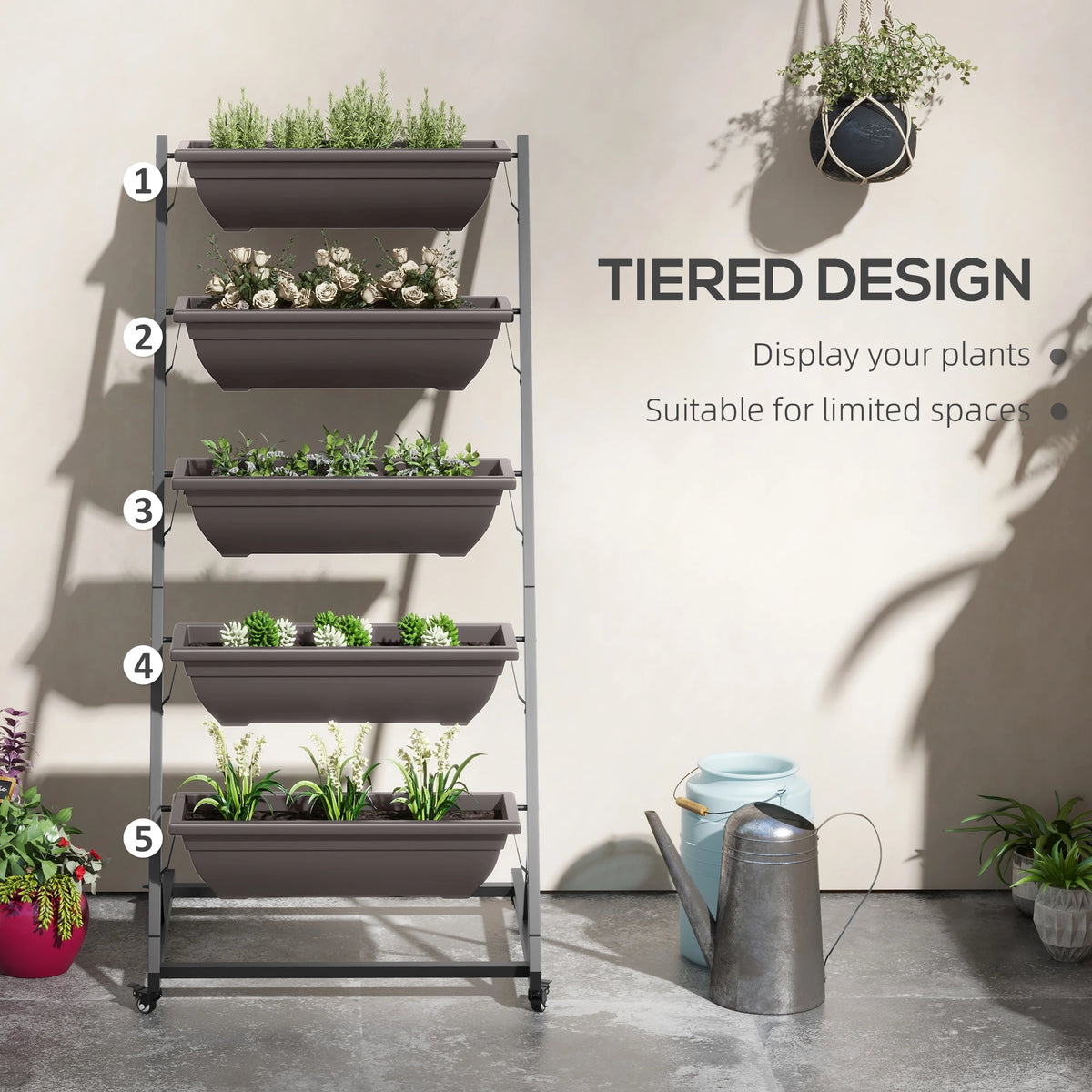 5-Tier Vertical Garden Planter, 5 Boxes, Wheels, Outdoor, Brown Plant Stands at Gallery Canada