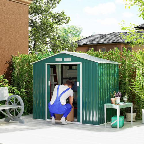 7' x 4' x 6' Garden Storage Shed, Metal Tool House, Green