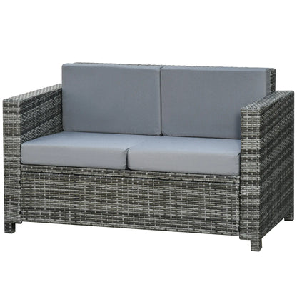 2 Seat Patio Loveseat Wicker Sofa Chair, Outdoor Rattan Couch with Cushion, Grey Patio Furniture Sets at Gallery Canada
