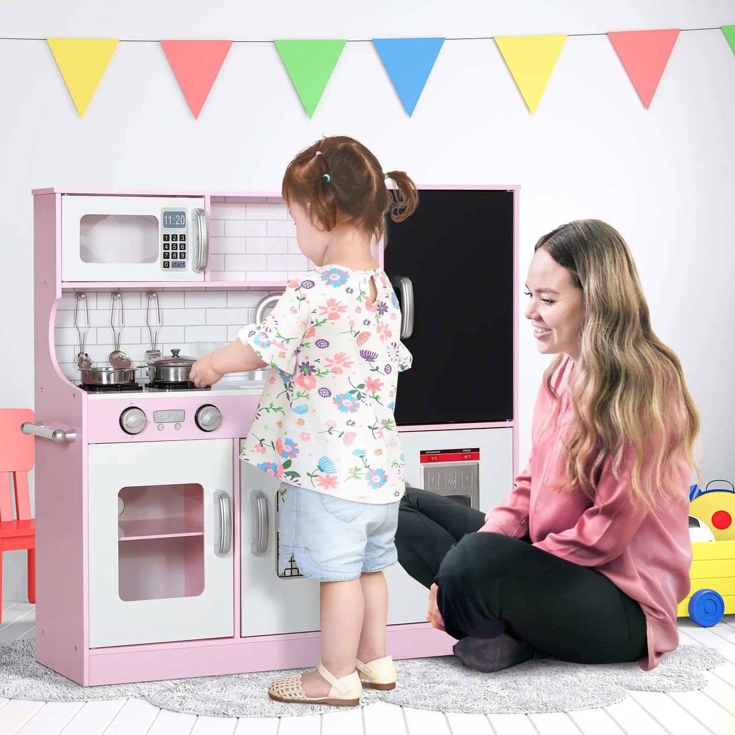 Kids Play Kitchen with Chalkboard, Ice Maker, Sink, Microwave Play Kitchen at Gallery Canada