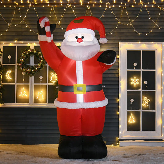 8ft Inflatable Santa Claus with Candy Cane, Outdoor LED Yard Display Christmas Inflatables Red at Gallery Canada