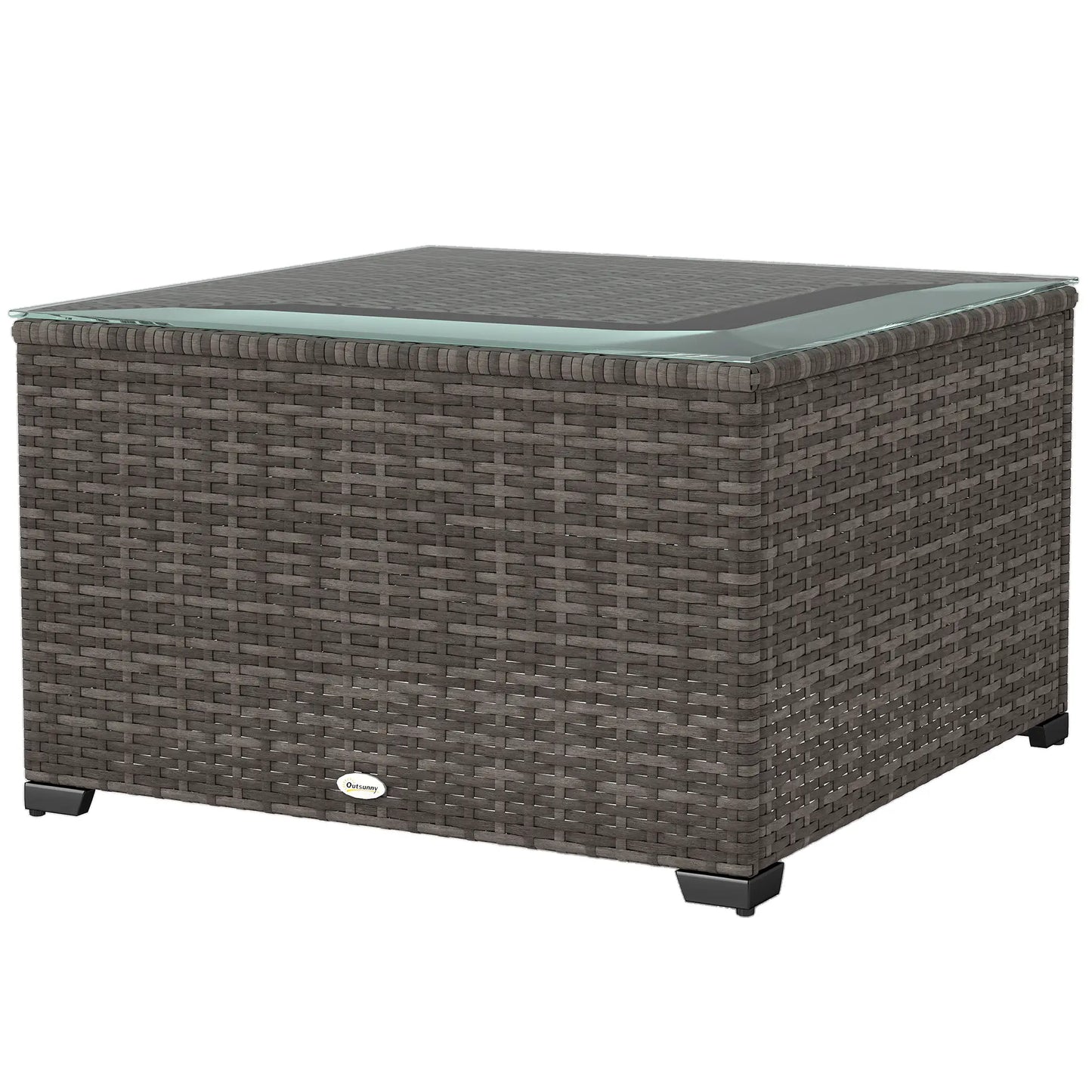 24.4" Patio Wicker Coffee Table, PE Rattan With Tempered Glass Top, Black Patio Side Tables Black at Gallery Canada