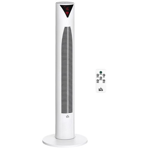 Freestanding Tower Fan, 3 Speed, 12h Timer, Oscillating, LED Panel, Remote, White