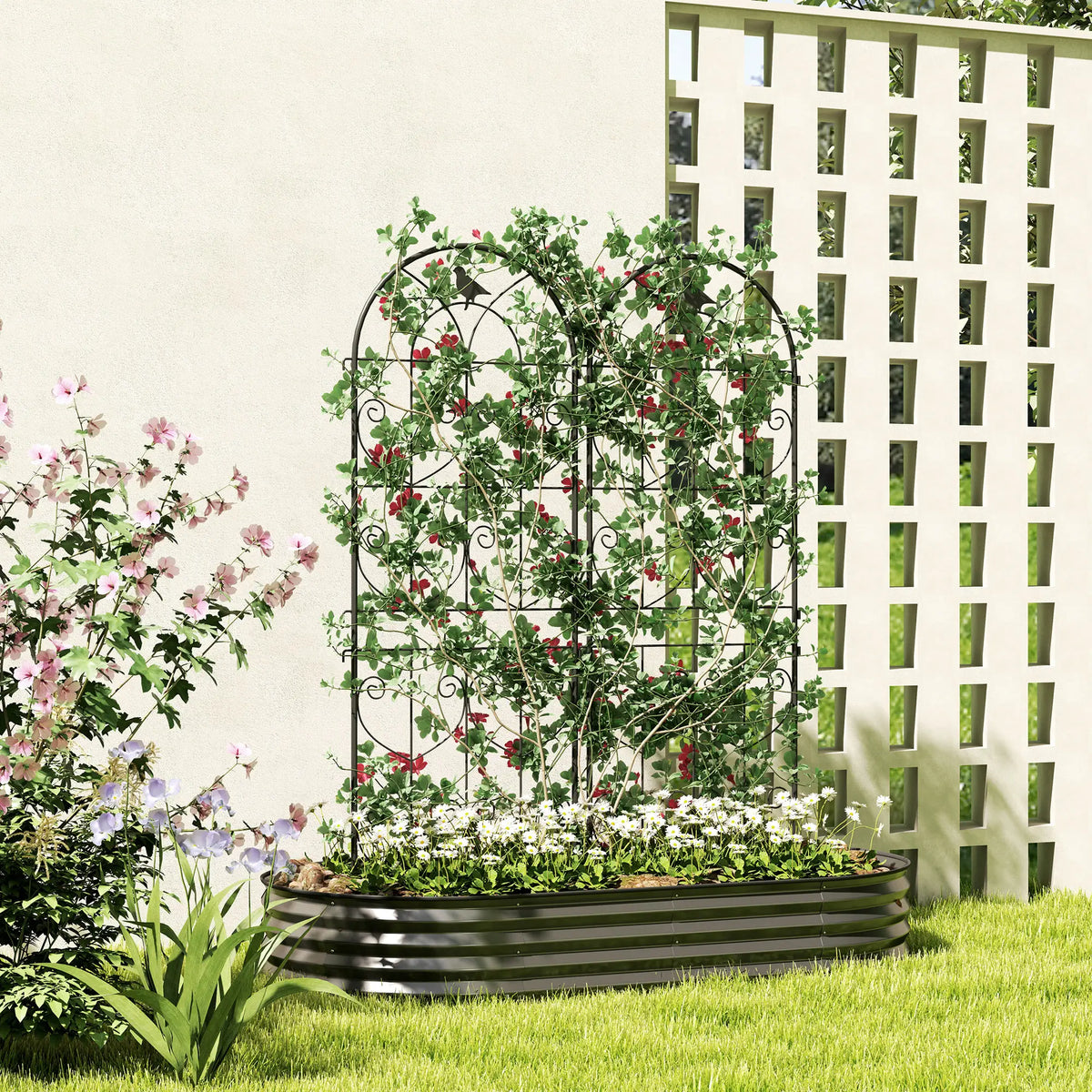 Metal Garden Trellis Set, Bird Design, 150 x 50 cm, Black Plant Stands at Gallery Canada