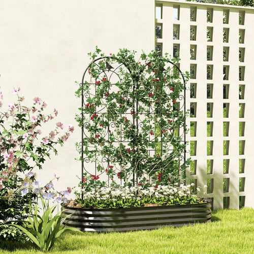Metal Garden Trellis Set, Bird Design, 150 x 50 cm, Black