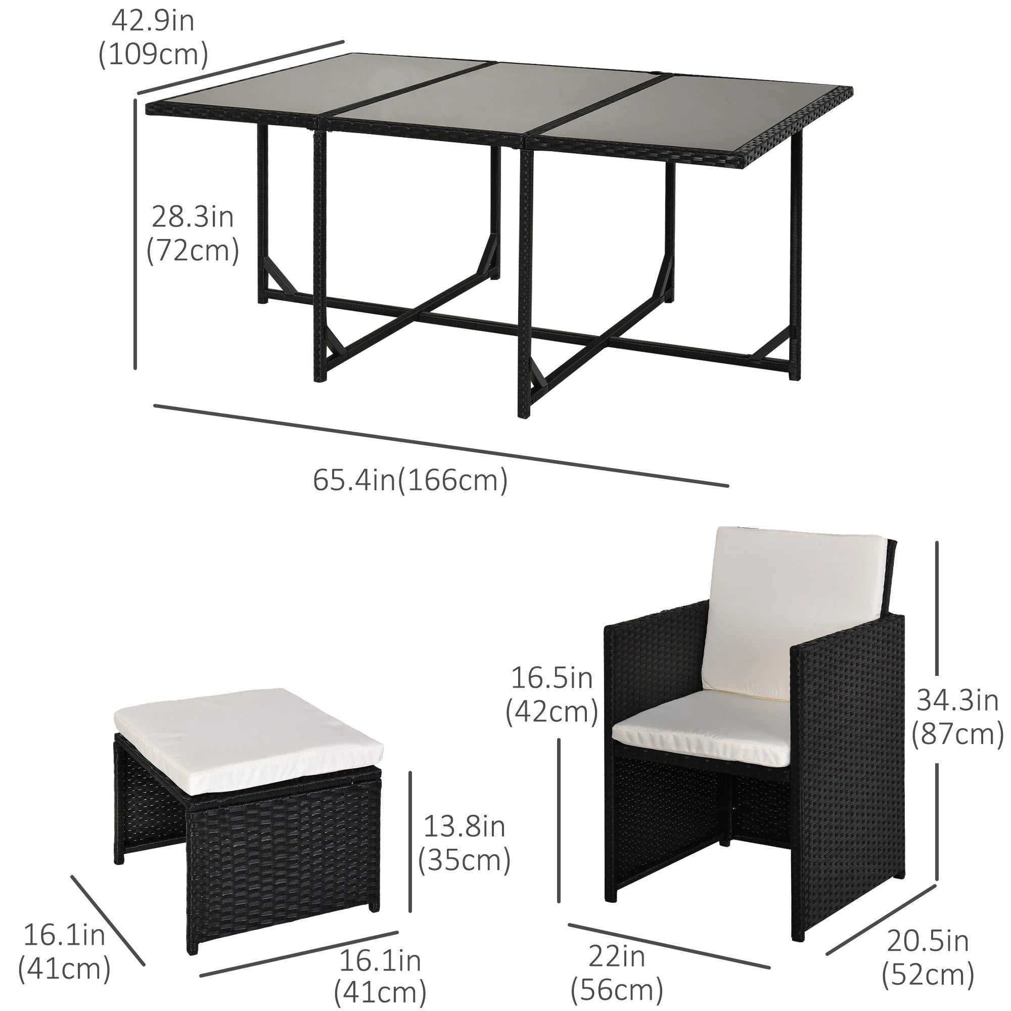 11-Piece Wicker Patio Dining Set, Removable Cushions, Glass Table, 6 Chairs, 4 Ottomans Outdoor Dining Sets at Gallery Canada