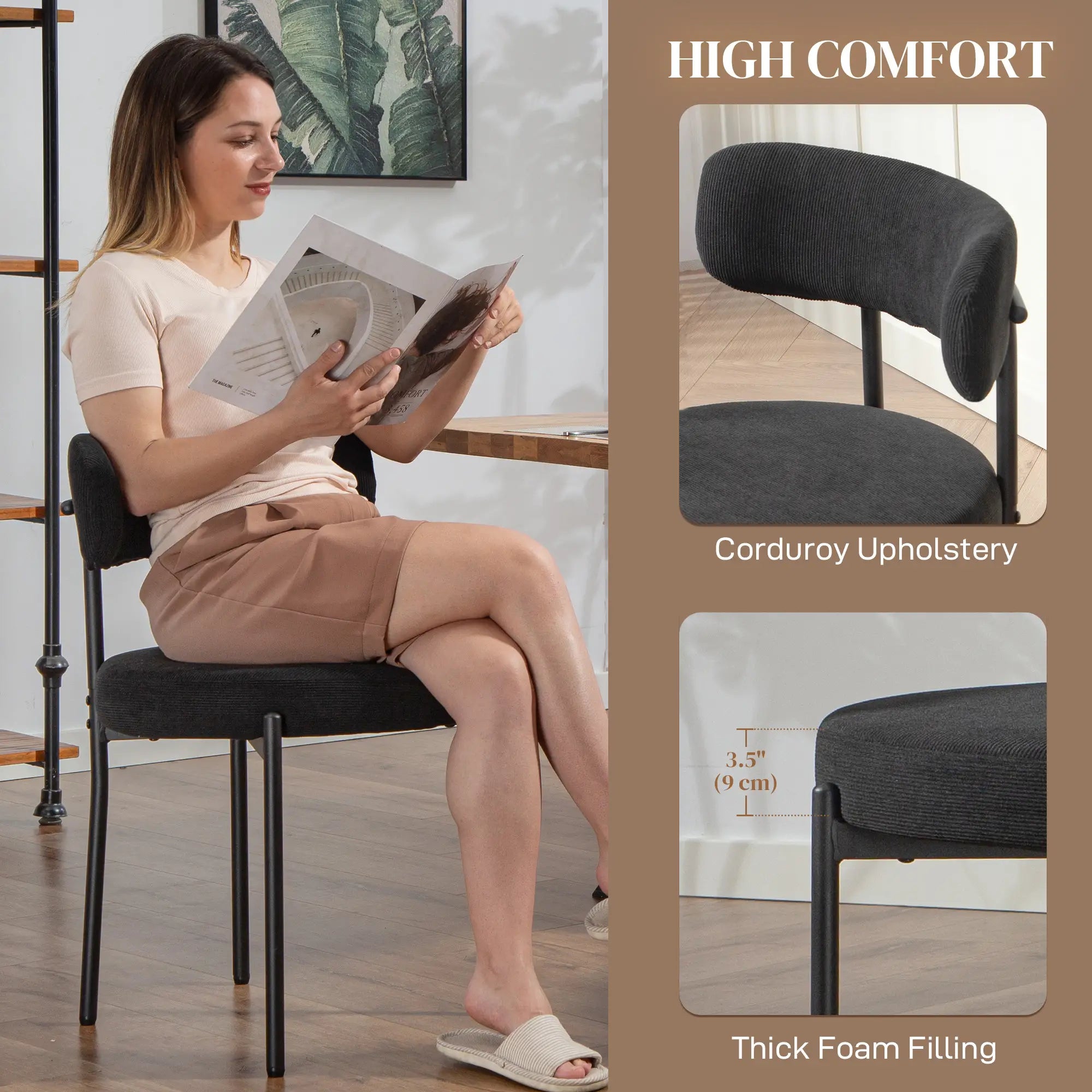 4 Kitchen Chairs, Modern Dining, Corduroy Upholstery, Steel Legs, Black Dining Chairs at Gallery Canada