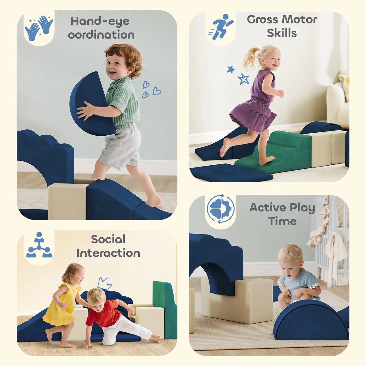 7-Piece Baby Soft Play Set, Indoor Crawling Gym, Navy Blue Kids Gym & Playmats at Gallery Canada