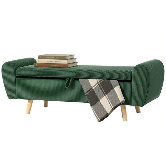 Storage Ottoman, 59" Corduroy Bed Bench, Dark Green Storage Ottomans & Benches Dark Green at Gallery Canada