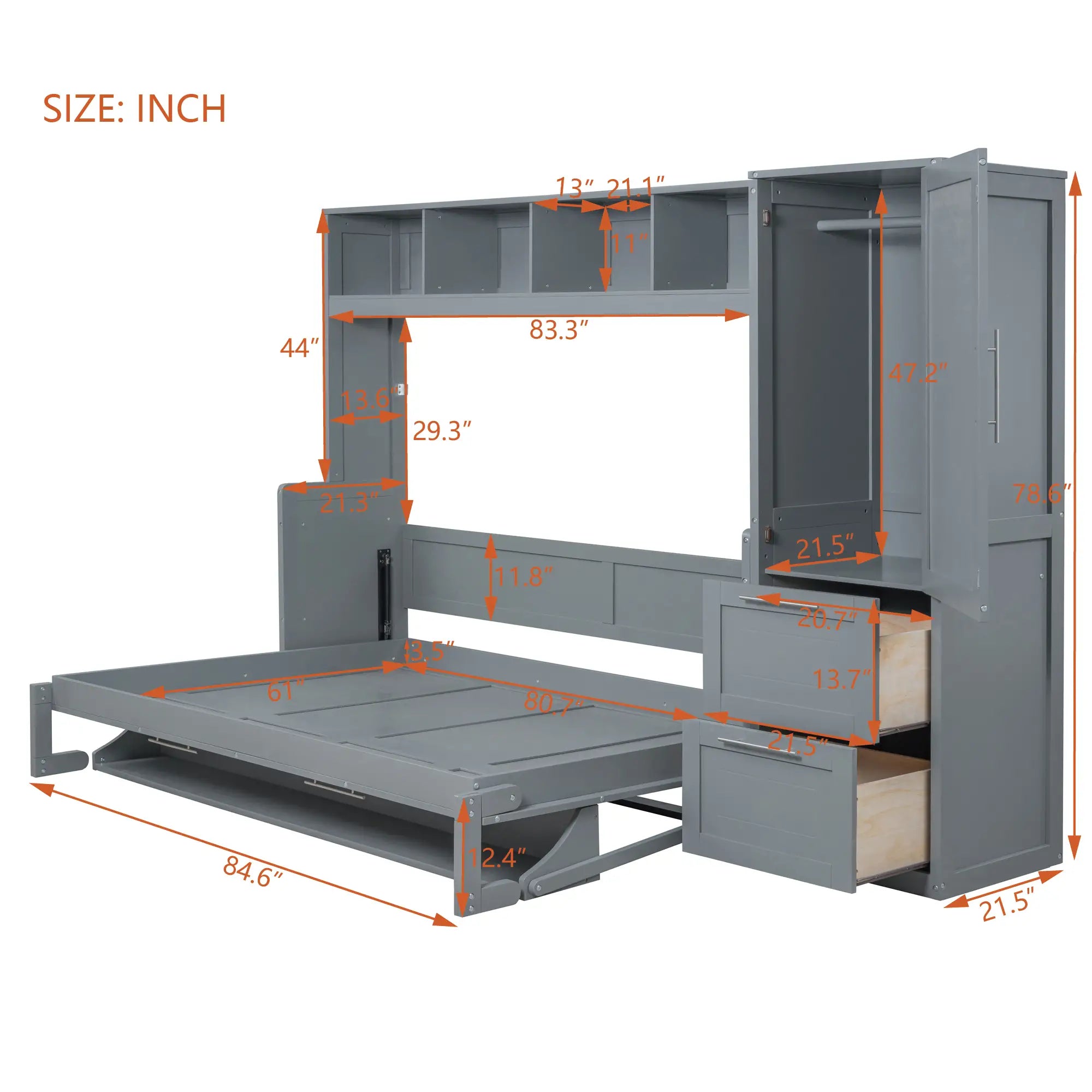 Murphy Bed with Closet, Drawers, 112