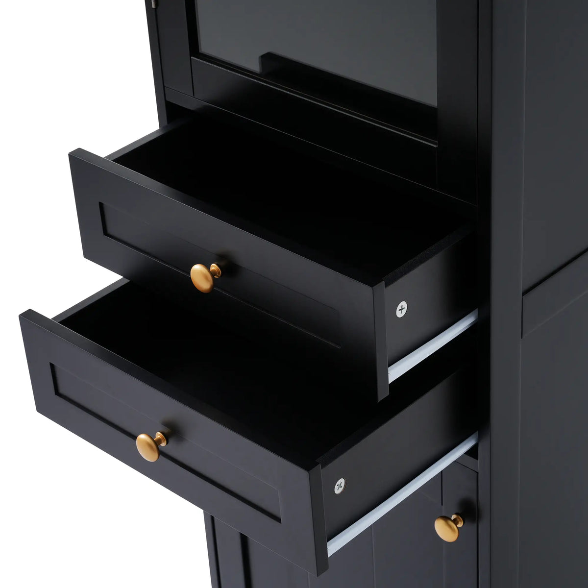 Bathroom Storage Cabinet, Glass Doors, Adjustable Shelves, 18" L x 14" W x 63" H, Black Bathroom Cabinets at Gallery Canada