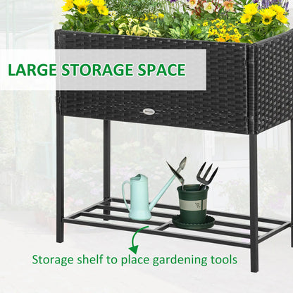 Rattan Raised Garden Box, Elevated Flower Bed with Storage, Black Plant Stands at Gallery Canada