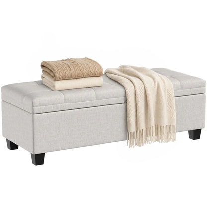 51.2" Storage Ottoman Bench, End of Bed Bench, Cream White Storage Ottomans & Benches at Gallery Canada