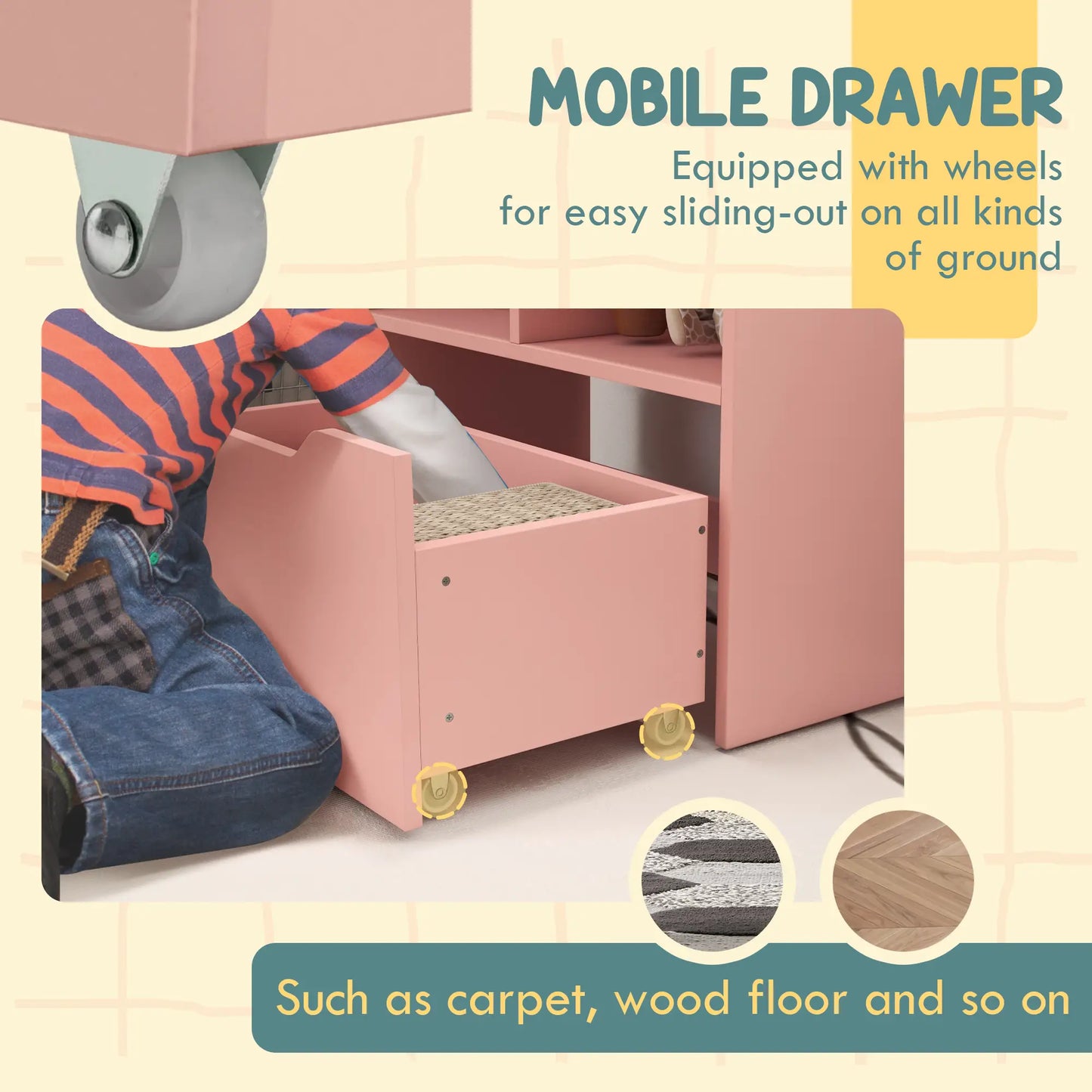 Kids Bookcase with Storage Drawer, for Classroom, Bedroom, Pink Baby & Kids Storage at Gallery Canada