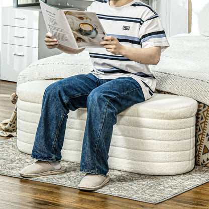 Teddy Fleece Upholstered Bed Bench, 116 cm, Cream White, Cream White Storage Ottomans & Benches at Gallery Canada
