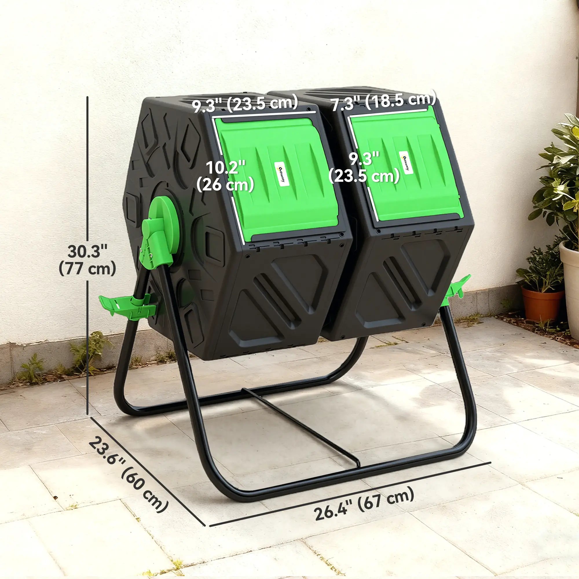 Rotating Composter, Dual Chamber Bin, 24 Vents, Steel Legs, 34.5 Gallon, Green Garden Accessories at Gallery Canada
