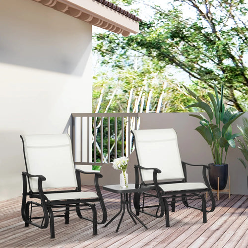 3PCs Gliding Rocking Chair, Bistro Tea Table Set, White Cream