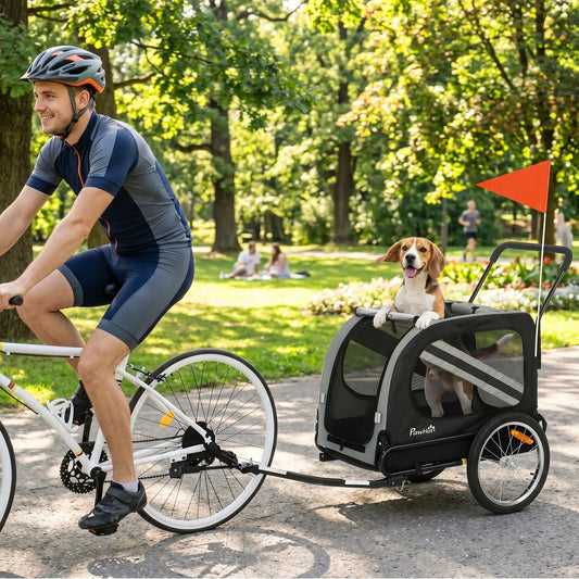 2-in-1 Dog Bike Trailer, Stroller With Reflectors Flag, Grey Dog Bike Trailers & Strollers Grey, Black at Gallery Canada