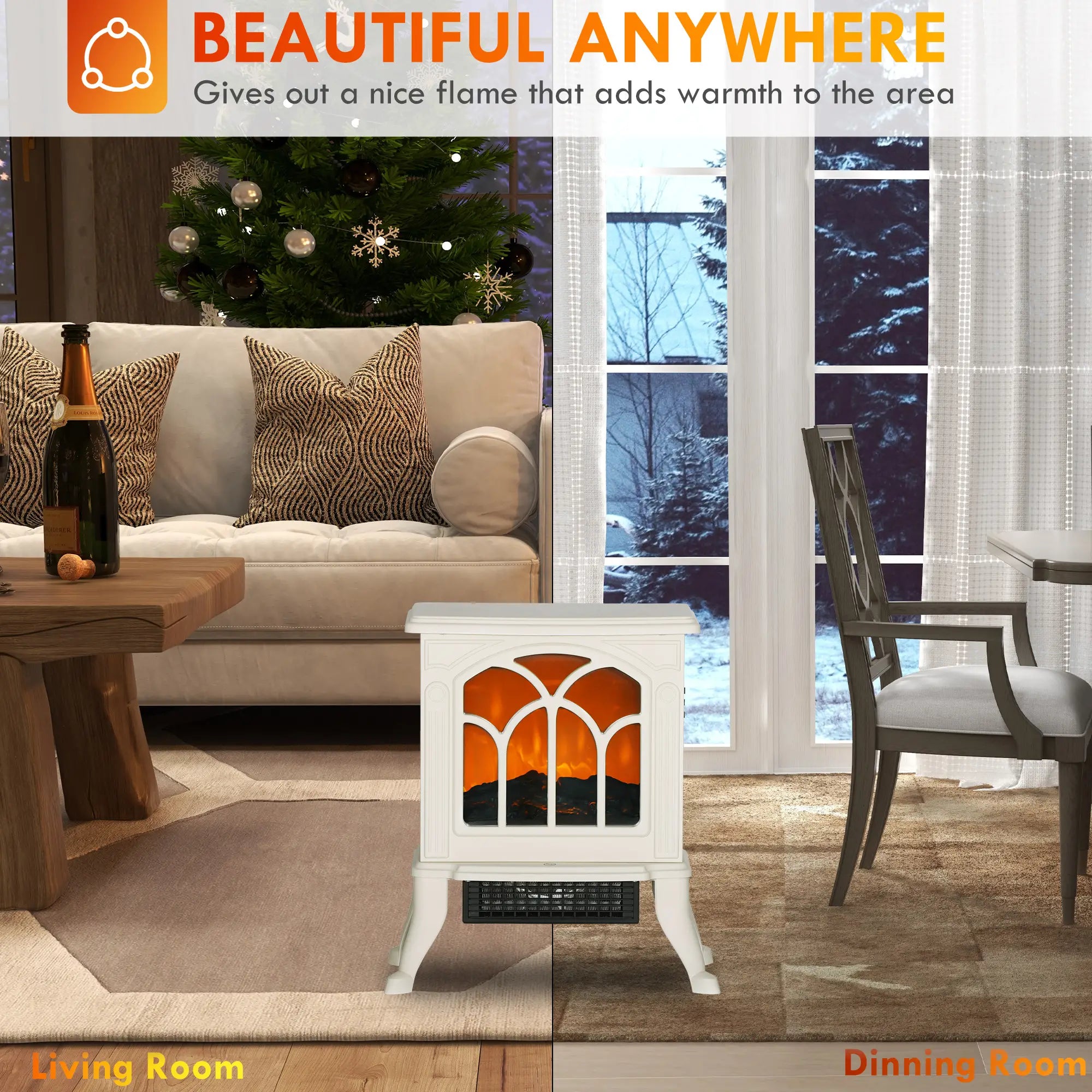 Freestanding Electric Fireplace Heater, Realistic Flame, Beige Electric Fireplaces at Gallery Canada