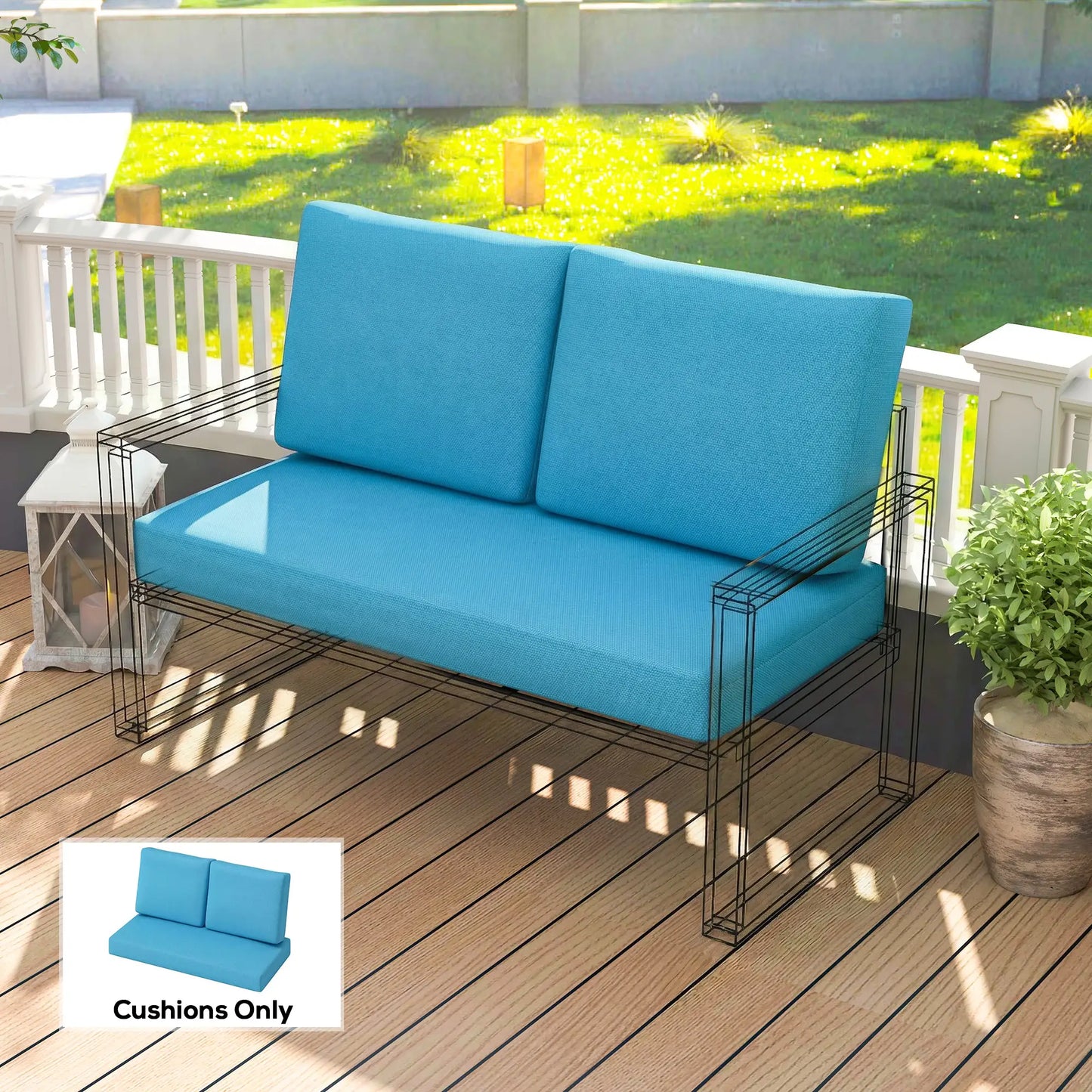 2 Seater 5" Thick Outdoor Seat Cushions, 7" Backrest, Turquoise Patio Chair Cushions at Gallery Canada