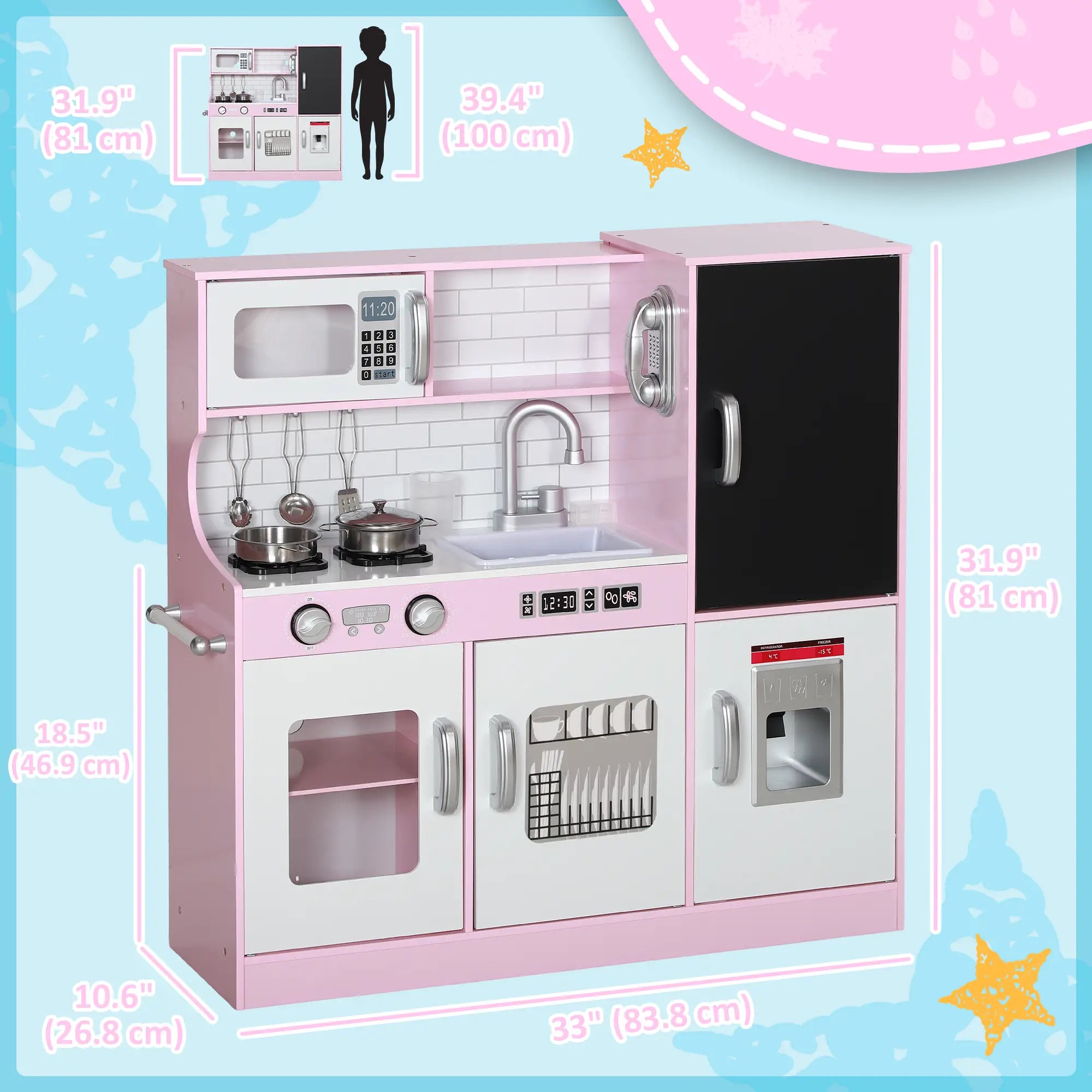 Kids Play Kitchen with Chalkboard, Ice Maker, Sink, Microwave Play Kitchen at Gallery Canada