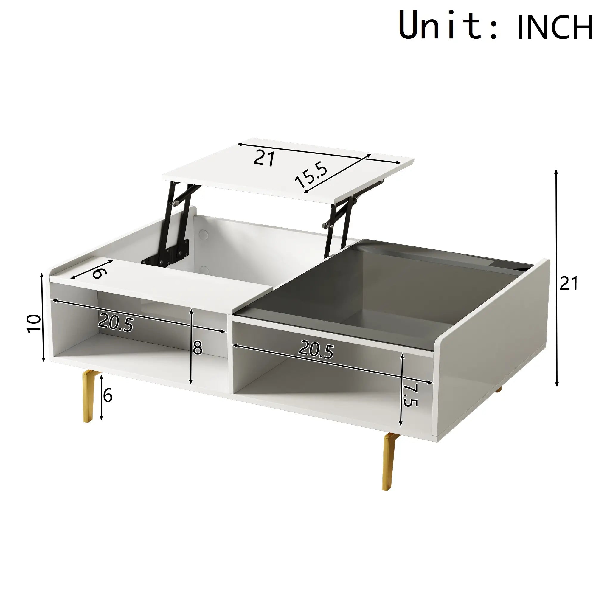 LED Coffee Table, Glass Top with Storage, 43.5