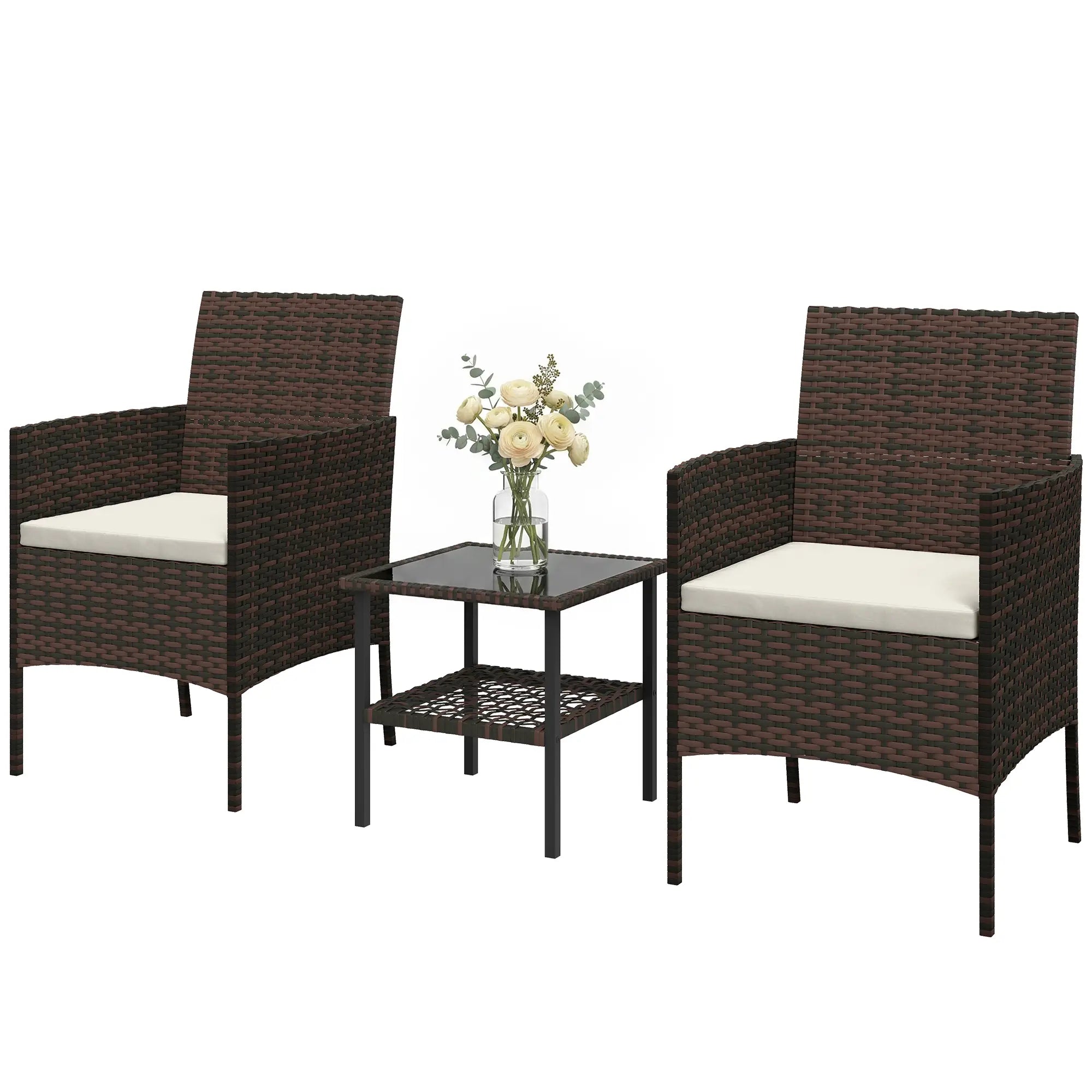 3-Piece Wicker Bistro Set, 2-Tier Glass Top Table, Beige Bistro Sets Brown, Beige at Gallery Canada