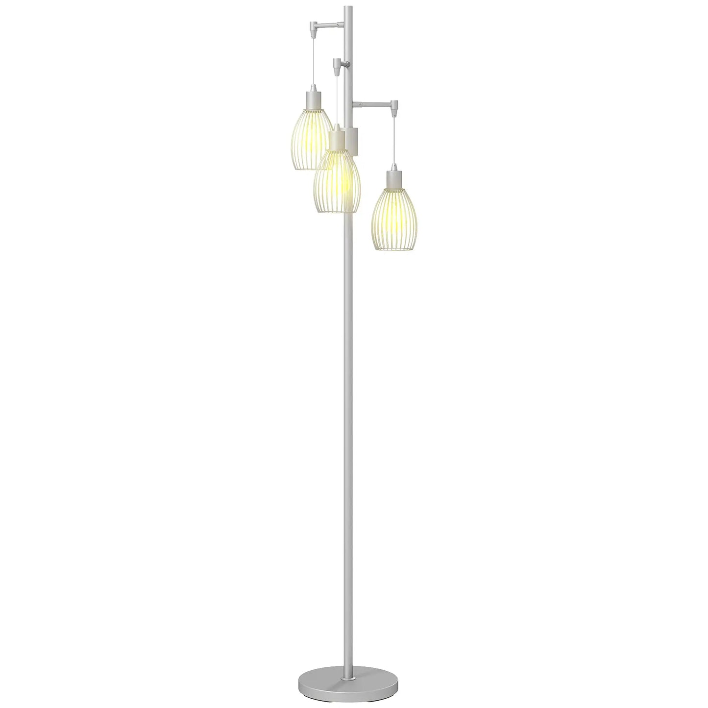 Industrial Floor Lamp, 3 Hanging Wire Lampshades, Dimmable, Silver Floor Lamps & Ceiling Fan Lights Silver at Gallery Canada