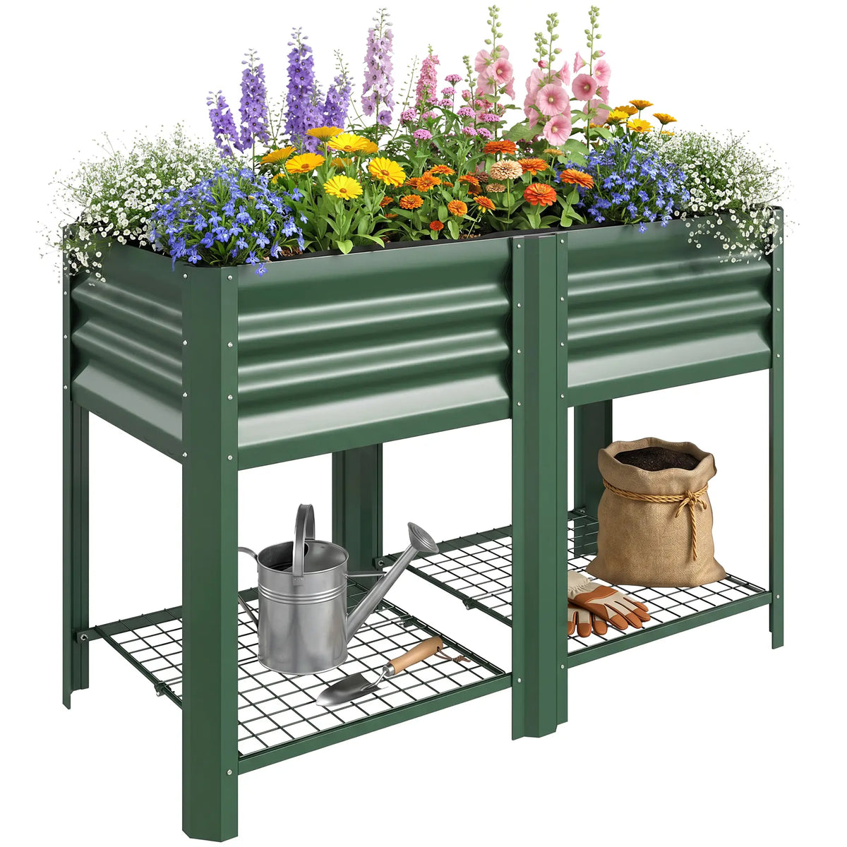 31.5" Green Raised Garden Bed, Storage Shelf, Elevated Planter, Green Elevated Garden Beds at Gallery Canada